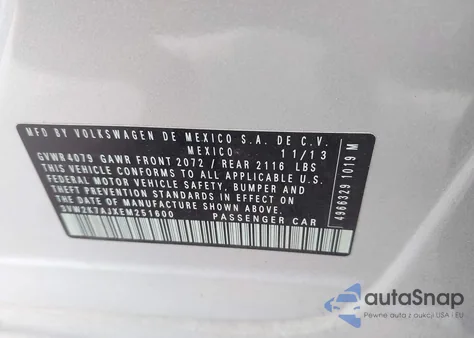 2014 Volkswagen Jetta 2.0L S из США, поврежденный, VIN 3VW2K7AJXEM251600